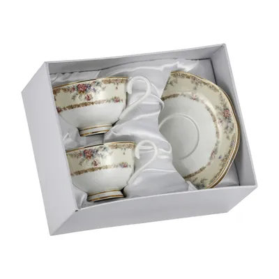 Produktbild von Porzellan Kaffee / Tee Tassen mit Untertassen 250ml, 2 Stück