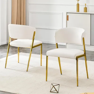 Productafbeelding van Eetkamerstoel, set van 2, modern design, bekleed met kunstleer, metalen frame, ergonomische rugleuning, geschikt voor eetkamer, woonkamer en keuken - alleen stoel, kleur wit
