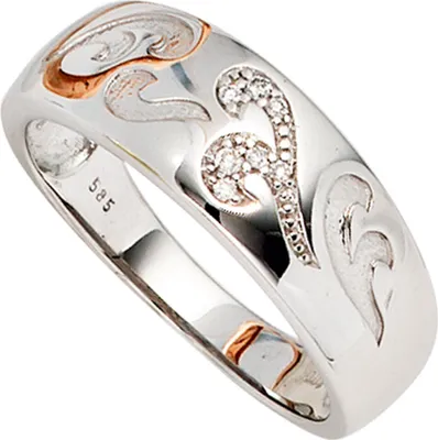 Produktbild von JOBO Damen Ring 585 Gold Weißgold teilmattiert 7 Diamanten Brillanten 0,04ct. Größe 58