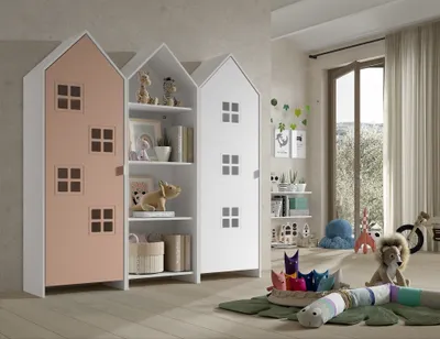 Produktbild von Kleiderschrank >CASAMI BRUGES< in Korpus Weiß / Front Pink u. Weiß, MDF