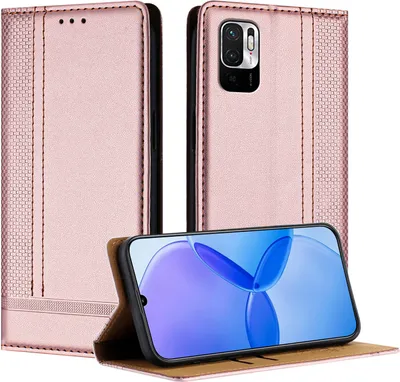 Produktbild von Handyhülle für Xiaomi Poco M3 Pro/Redmi Note 10 5G Leder Flip Klappbare Schutzhülle mit Standfunktion Pink