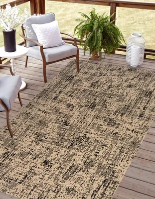 Produktbild von Rikmani Outdoor Teppich 140 x 200 cm für Terrasse, Balkon, modernes Design, ideal für Küche und Esszimmer, Braun