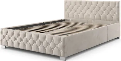 Produktbild von Łóżko Nizza 300253, wyściełane, aksamitne, z miejscem do przechowywania, oświetleniem LED i rusztem, beżowe, 140 x 200 cm