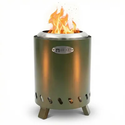 Produktbild von HEAT Rokfri Rauchfreier Feuerkorb - Rauchfreie Feuerschale Klein - Tisch Feuerstelle - Fire Pit Outdoor - 16x16x20cm - Grün