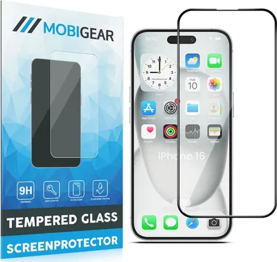 A product package for a screen protector is shown next to a smartphone with a screen protector applied.