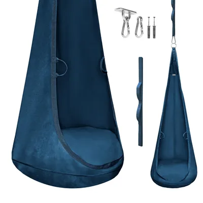 Immagine prodotto di MAMOI® Sedia sospesa per bambini in velluto – bozzolo sospeso & tana Cocoon per bambini, sacco sospeso con cuscino e gancio, altalena per bambini