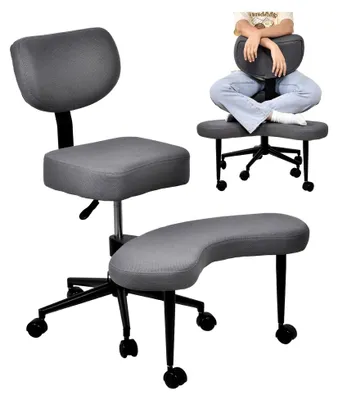 Produktbild von Meditationsstuhl mit Rollen, gekreuzte Beine, Yogastuhl mit Lendenwirbelstütze und verstellbarem Neigungswinkel, 47–59 cm höhenverstellbar für Zuhause und Büros
