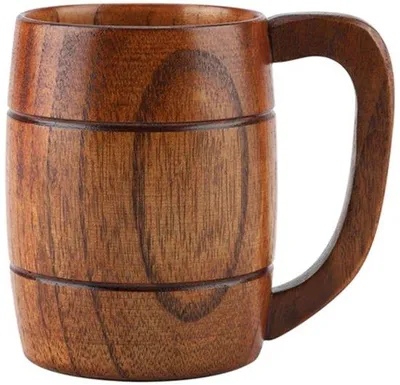 Obrázek produktu pro Dřevěný půllitr na pivo 400 ml s uchem, retro design, velký