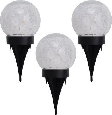 Produktbild von Näve Leuchten LED Solarleuchte CRACKLE mit LED Platine LED Solarleuchte CRACKLE mit LED Platine 3er-Set LED Solar-/Tischleuchte/Erdspieß "CRACKLE" l/b: 12cm, Lampe für den Außenbereich im Modern-Style, aus Kunststoff und Glas in weiß, 16 cm hoch, Ø 12 cm, LED Platine – mit Schiebeschalter – Dämmerungssensor