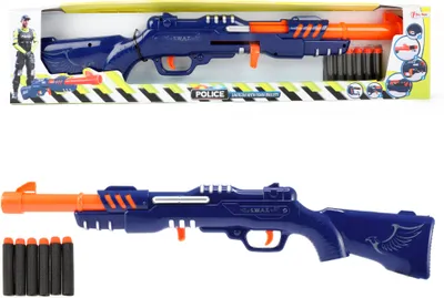 Produktbild von Toi-Toys 32587B - Polizei Gewehr (blau) mit 6 Schaumstoffpfeilen Police Kinderspielzeug Spielzeuggewehr