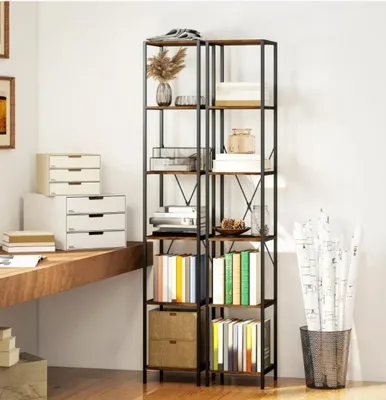 Produktbild von 2er-Set Bücherregal, 6-Ebenen Bücherregal Stahlrahmen, für Wohnzimmer, Büro, Schlafzimmer