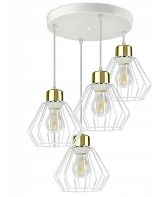 Produktbild von Luxolar Led Pendelleuchte 4 flammig aus Metal Draht Weiß-Gold im Edison-Stil E27 60W - Deckenleuchte GLAM Design - Hängelampe für Wohnzimmer, Küchen