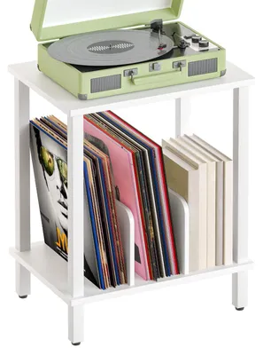Plattenspieler-Ständer, 2-stöckig, für 100 Platten, Weiß