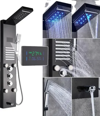 Produktbild von Duschpaneel, Körperstrahldüsen, Handbrause mit LED-Display, Schwarz 8004