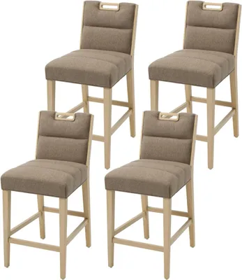 Immagine prodotto di Sgabelli da bar - Sgabelli da cucina - Set di 4 - Rivestimento in lino - Gambe in legno