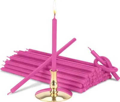 Produktbild von Kerzenhalter mit Stabkerzen rosa Tropf- Rußfrei dünn L 16cm Paraffinwachs 40011