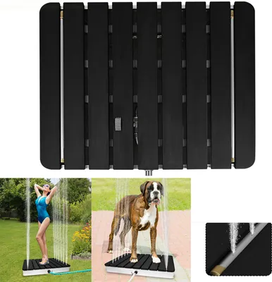 Produktbild von UISEBRT WPC Gartendusche Außendusche Bodendusche Mobile Outdoordusche Pool Holzoptik, Quadrat Anthrazit, Campingdusche, Garten Dusche