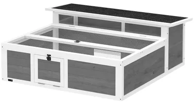 Produktbild von PawHut Schildkrötenhaus Schildkrötengehege aus Holz mit Freilauf Haupthaus Grau