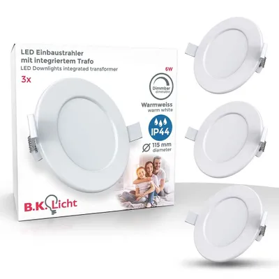 Produktbild von 3 x B.K.Licht LED Einbaupanel Leuchte Weiß rund Ø11,5cm IP44 3 x 6W 1350lm warmweiß 3000K extra flach DIMMBAR