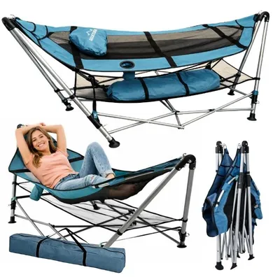 Produktbild von Camping Hängesessel mit Gestell Faltbar Garten Hängestuhl bis 135 kg Tragetasche Outdoor