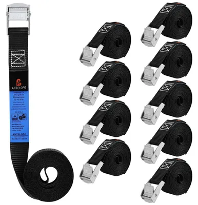 Productafbeelding van Spanningsriemen met klemgesp, 10 stuks, 2,5 meter x 25 mm, zwart, gecertificeerd