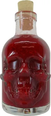 Produktbild von Halloween Jungfrauenblut-Essig in Totenkopf mit 50% frischen Himbeeren 200ml