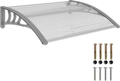Produktbild von Vordach für die Haustür 100 x 75 cm aus Aluminium und Polycarbonat mit Pultbogen und UV-Schutz