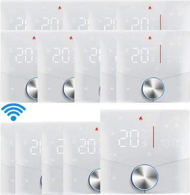 Obrázok produktu pre 15X Smart Tuya WiFi termostat, digitálny LED izbový termostat s hlasovým ovládaním, nástenný termostat pre ohrev teplej vody 3A a podlahové kúrenie, s nastaviteľnou farbou osvetlenia, programovateľný, kompatibilný s Tmall Genie, Amazon a Google Home, biely