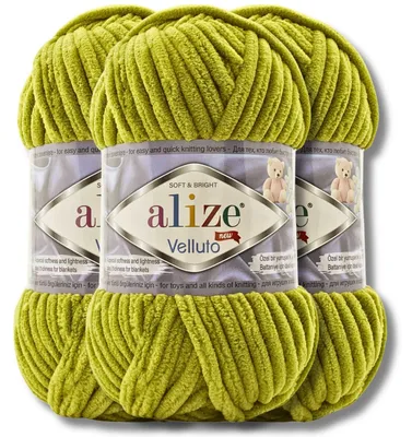 Produktbild von Alize 3x 100g Velluto dicke Wolle, Uni, Chenille, Häkeln, Stricken (Pistachio Green | 11)