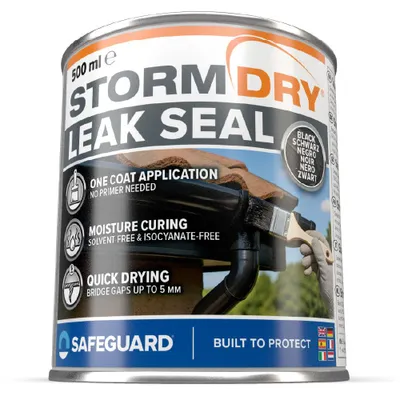 Produktbild von Stormdry Flüssigkunststoff Schwarz 500 ml - Schnelle Reparatur fürs Dach | Dachabdichtung - Flachdach, Garagendach, Carport, Regenrinnen - Wetterfest