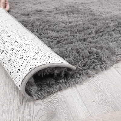Produktbild von 160 x 230 cm Hochflor Teppich Wohnzimmer Fellteppich Kunstfell Flauschig Rutschfest Grau