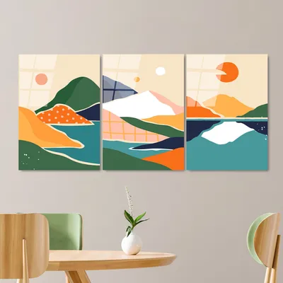 Image de Wallity, UV-945 - 45 x 65, Peinture décorative en verre trempé (3 pièces), Multicolore, 100 % verre trempé, 45 x 65 cm