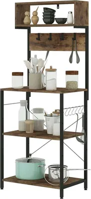 Immagine prodotto di Libreria Happyment Rodi - Libreria industriale - 4 livelli - Nero - Con 10 ganci - MDF e acciaio - 60×152×38 cm