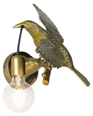 Produktbild von QAZQA Fugl Vintage Wandlampe Messing Vogel, Aluminium, E27, ohne Leuchtmittel