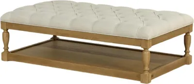 Produktbild von Couchtisch aus Eiche im Shabby-Chic-Stil, gepolsterte Tischplatte aus Leinen