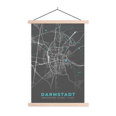 Produktbild von MuchoWow® Textilposter Darmstadt - Stadtplan - Blau - Karte - Deutschland 120x180 cm mit holzfarbenen Rahmen - Textil-Plakat