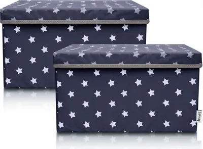 Produktbild von Lifeney 2-Set Aufbewahrungsbox Kinder (37x25x21cm) I Aufbewahrungskorb für Kinderzimmer und Wohnbereich I Kinder Aufbewahrungskiste (Anthrazit Stern)
