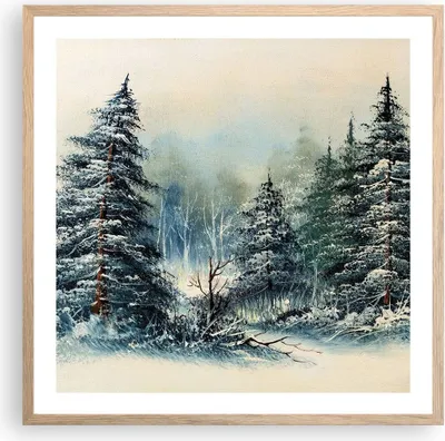 Produktbild von Gerahmtes Poster - Rahmen in heller Eiche - Schnee Fichten Wald - 60x60 cm - Wand Bild - Wanddeko - Wandbilder - Kunstposter - Wandposter - Bilderrahmen - Bilder - Kunstdruck - P2NAC60x60-4641