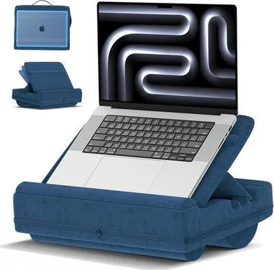 Produktbild von Famanu Laptopkissen mit verstellbarer Unterstützung – tragbar und zusammenklappbar – blau