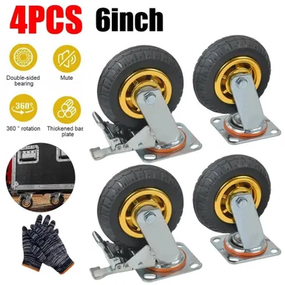 Immagine prodotto di Set di 4 rotelle girevoli – Rotelle per il trasporto di carichi pesanti – Ruote da 15 cm – Doppio sistema di frenatura – Piastra di montaggio da 5 mm – Adatte per camper e imbarcazioni