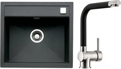 Produktbild von Naber Set Einbauspüle Angola 56 granit nero mit Armatur Drive 1S edelstahlfarbig/schwarz Schrankbreite 60 cm 1041009