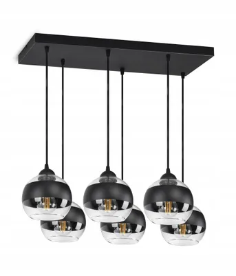 Obrázek produktu pro LUXOLAR Led závěsné světlo 6 plamenů - Stropní světlo černé E27 60W - Závěsné svítidlo do obývacího pokoje, kuchyně - Černé/průhledné skleněné koule