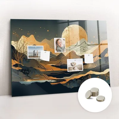 Obrázek produktu pro Magnetická Tabule na Zeď Skleněná - Memo Board Kleněnou Přední Stranou - 5 magnetů v balení - 100x70 cm - Abstraktní krajina