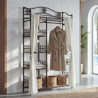 Image de Vestiaire métal Genève, portemanteau armoire étagère métal 172x100x43cm ~ avec rideau