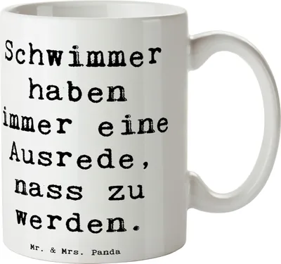 Produktbild von Mr. & Mrs. Panda Kaffeetasse Spruch Schwimmen Ausrede - Weiß - Geschenk, Schwimmtechnik, Pott, Geschenktasse, Sportler, Schwimmliebe, Sportart, Wasser, Teamsport, Nass