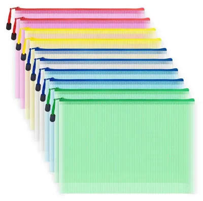 Obrázek produktu pro Dokumentové obálky formátu A4, 10 kusů, plast, se zipem, průhledné, 5 barev