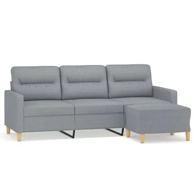 Produktbild von 3-Sitzer-Sofa mit Hocker Hellgrau 180 cm Stoff