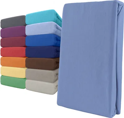 Produktbild von Spannbettlaken Jersey 180-200x200 Hellblau 100% Baumwolle Rundumgummi