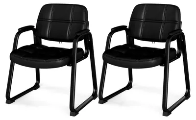 Produktbild von 2er-Set Bürostuhl aus Kunstleder, ergonomischer Bürosessel mit Armlehnen und Metallrahmen, moderner Besucherstuhl für Wartezimmer und Konferenzräume, Schwarz