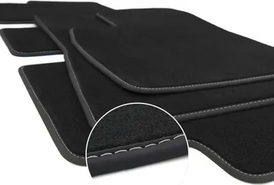 Produktbild von Fußmatten für Tesla Model Y (Ziernaht Weiß) Premium Velours Autoteppich Matten Original Qualität, Schwarz, Komplett Set